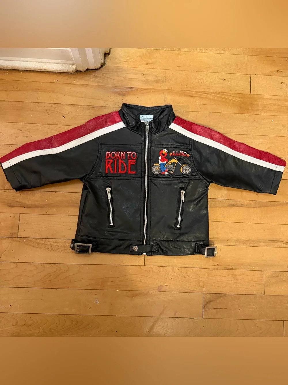 RARE Y2K Vintage Sesame Street by Nannette Elmo Moto Jacket Size 18 months
